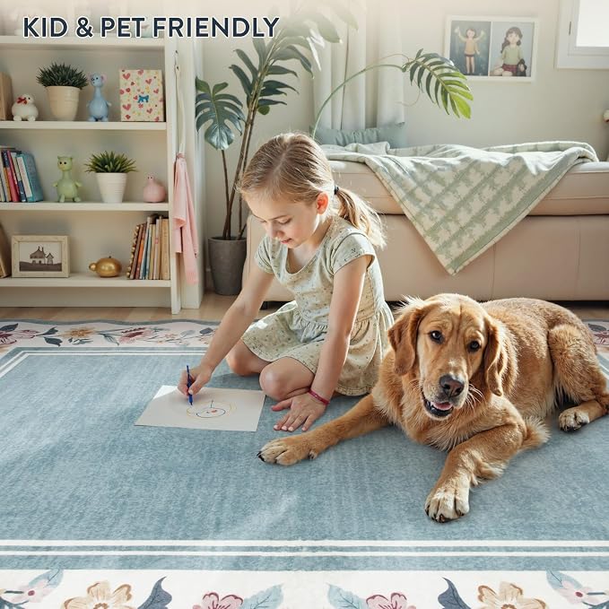 Lahome Floral Blue 2x6 Runner Rug for Hallway, Scalloped Kitchen Rug | Washable Rug Runner Non Slip, Ultra-Thin Stain Resistant Boho Carpet Runner for Laundry Bathroom Bedroom Ariele