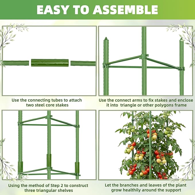 EWPJDK 4-Pack Tomato Cage for Garden Plant Support 48 INCH Garden Stakes Adjustable Tomato Cage for Climbing Plants Pots Vegetables Flowers Fruits (4, 48 Inches)