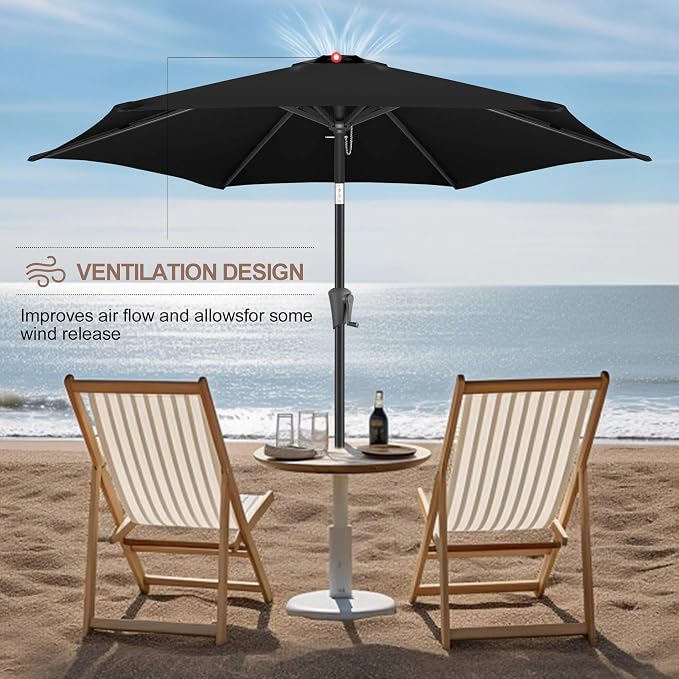 FLAME&SHADE 9ft Patio Umbrella Outdoor - Table Umbrella with Push Button Tilt and Crank, UV Protection, 6 Sturdy Ribs, Market Umbrella for Garden, Deck, Backyard, Lawn, Pool and Beach(Black)