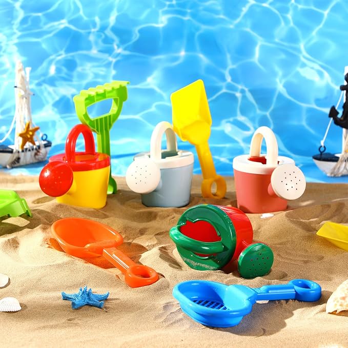 Sosation 24 Pcs Kids Watering Can and Beach Sand Shovel Set 12 Small Plastic Watering Can Bulk 12 Sand Shovels Mini Water Pail with Handle Outdoor Play Toys Child Gardening Tools for Girl Boy Gift