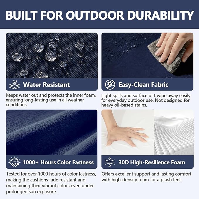 Goodgoods 48 x 24 Outdoor Loveseat Cushion Set, 1000+Hours Fade-Resistant & Water-Resistant Outdoor Furniture Chair Cushions with 30D High-Resilience Foam for Couch, Bench, and Swing, Midnight