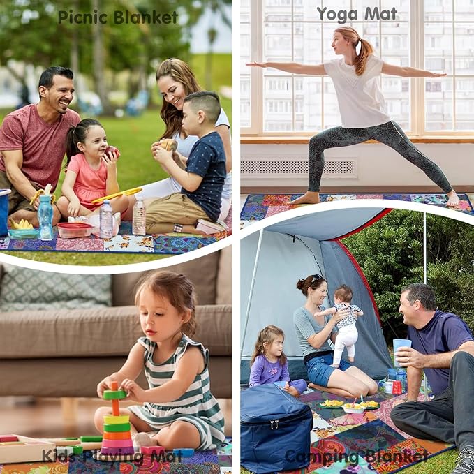Supfitness Extra Large Picnic Blankets Waterproof Foldable (60"x 80") Beach Blanket Waterproof Sandproof,3-Layer Thicking Mat Outdoor Packable Camping Blanket
