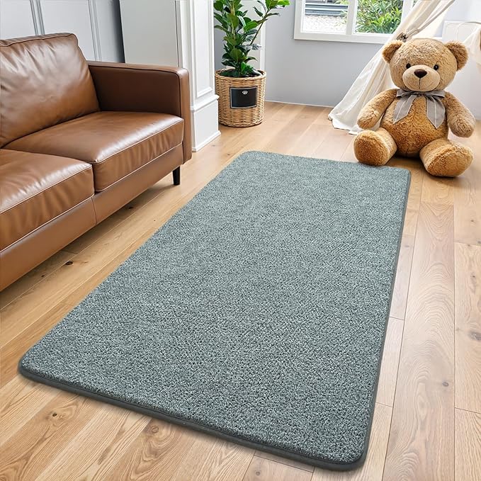 Keeko 2x4 Area Rugs for Living Room,Soft Washable Memory Foam Bedroom Rug | Indoor Throw Rug Low Pile Minimalist Non Slip Carpet for Kids Nursery Classroom Dorm Room Home Decor Grey-green and White