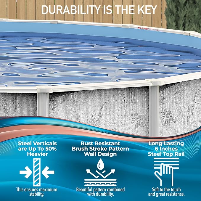 Hollowell Industries - Manufacturers of Doughboy Pools, 24 Ft x 52 Inch Deep Above Ground Pool with Skimmer - Hard Sided Steel Wall Pool, Brush Stroke Pattern - Made in USA