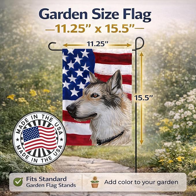 Caroline's Treasures CK6682GF Saarloos Wolfdog Dog American Flag Garden Flag Mailbox Flag Decorative Yard Flag Banner Outside Patio Artwork Yard Flower Beds, Garden Size, Multicolor