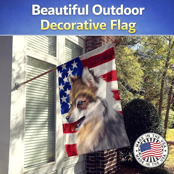 Caroline's Treasures CK6390CHF Alaskan Klee Kai American Flag House Flag Large Porch Sleeve Pole Decorative Outside Yard Banner Artwork Wall Hanging, Polyester, House Size, Multicolor