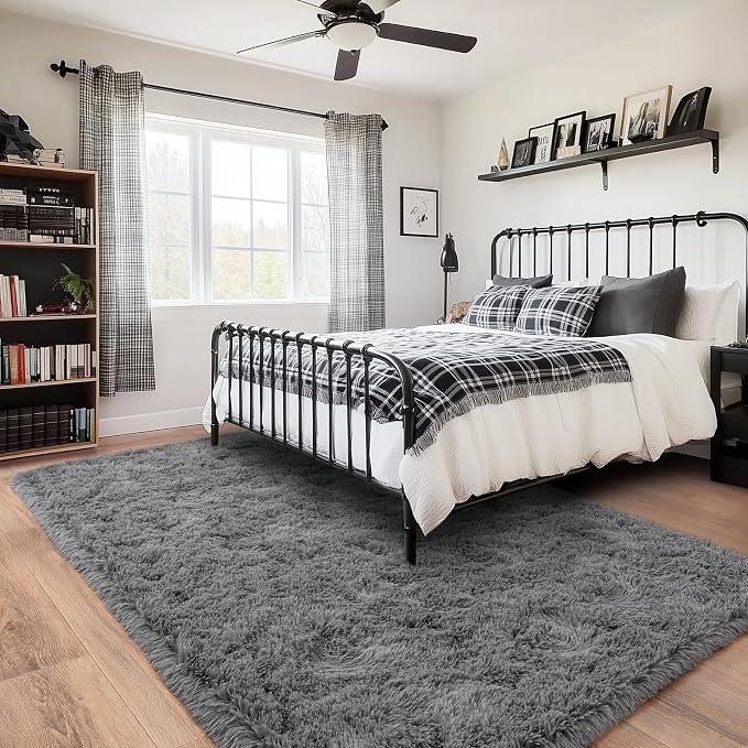 Large Area Rugs 9x12 Living Room, Ultra Fluffy Fuzzy Shag Grey Rug for Bedroom, Modern Plush Soft High Pile Upgrade Non-Slip Gray Carpet for Kids Girls and Boys, Dorms, Home Decor Aesthetic