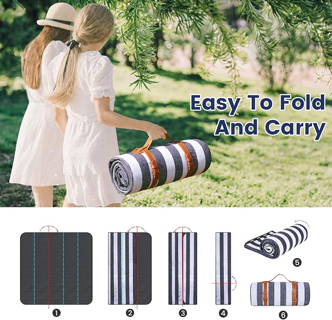 sapsisel 80”x 80” Picnic Blanket Extra Large, Waterproof and Foldable Beach Blanket, 3-Layer Outdoor Blanket for 6 to 8 Adults, for Camping, Park, Beach, Grass, Indoors…