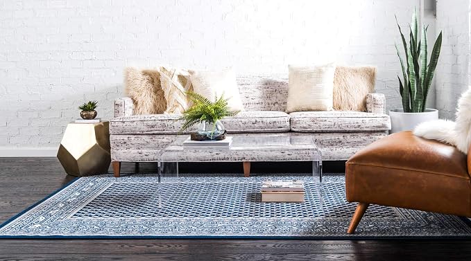 Unique Loom Williamsburg Collection Traditional Border with Dotted Center Area Rug, Rectangular 10' 0" x 13' 1", Navy Blue/Gray