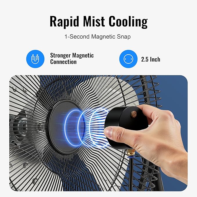 Fan Misters for Cooling Outdoor, Magnetic Misting Cooling System, Triple Nozzle Design, 16.4FT Misting Line, Outside Fans Misting Kit for Cool Patio, Backyard, Pool, Black(Fans Not Included)