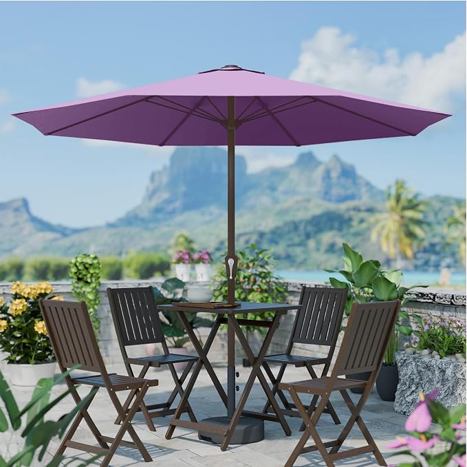 PatioKingdom 11FT Patio Umbrella,Outdoor Umbrella with Push Button Tilt and Crank,Market Table Umbrella with 8 Sturdy Fiberglass Ribs UV Protection (Taro Purple, 11FT)
