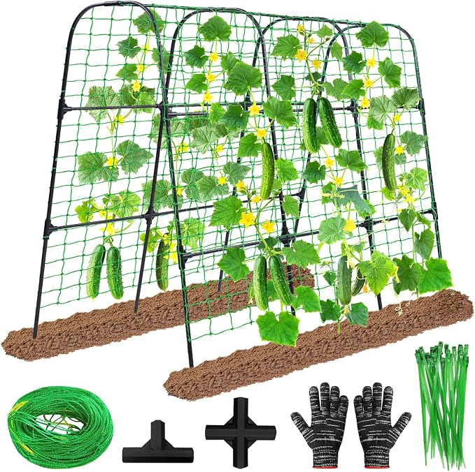 OTOSUNNY Cucumber Trellis, 50x48 inch Garden Arch Trellis for Climbing Plants Outdoor, Rustproof Metal Plant Support Vegetable Vine Tomato Cage Bean Pea Cucumber Trellis for Raised Garden Bed, Black