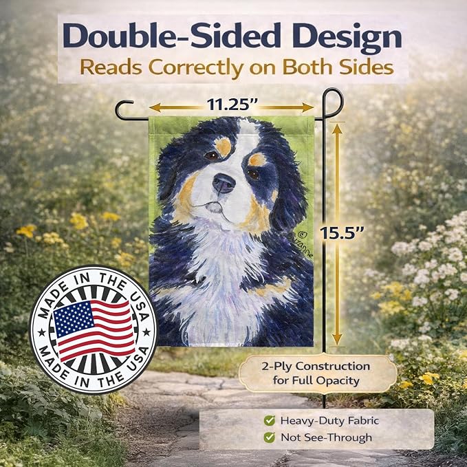 Caroline's Treasures SS1059GF Bernese Mountain Dog Garden Flag Mailbox Flag Decorative Yard Flag Banner Outside Patio Artwork Yard Flower Beds, Garden Size, Multicolor