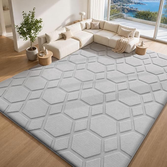 Sour Lemon 8x10 Area Rugs for Living Room Bedroom, Large Carpet Grey Rug | Big, Geometric Alfombra Para Salas Modernas, Washable, Non Slip Soft Thick Fluffy Plush, Memory foam Rug for Kids Playroom