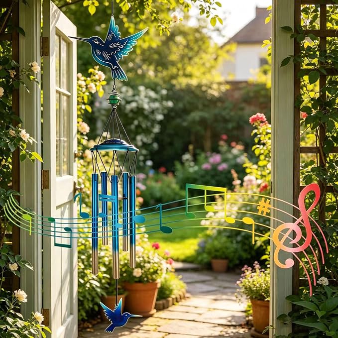 Outdoor Wind Chimes Hummingbird Metal WindChimes Gift for Outside/Indoors, Home, Lawn, Porch, Patio, Garden Decor, Yard Decoration (Bule Hummingbird)