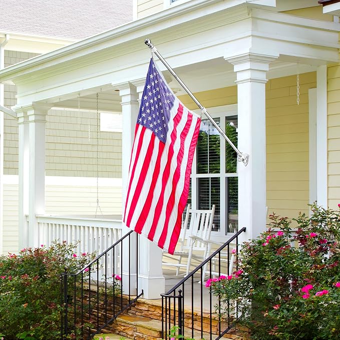 ZMTECH American Flag with Pole- 6FT Flagpoles with Upgraded Tangle Free Rings and Bracket, 1" Stainless Steel Flag Poles with Holder for Outside House, Residential or Commerical (Silver, No Light)