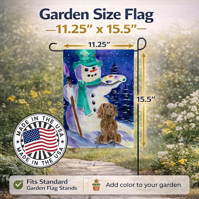 Caroline's Treasures SS1001GF Artist Snowman with Boykin Spaniel Garden Flag Mailbox Flag Decorative Yard Flag Banner Outside Patio Artwork Yard Flower Beds, Garden Size, Multicolor