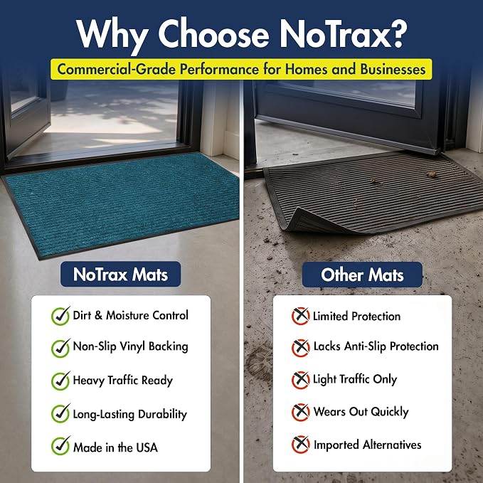 Notrax 109 Industrial Door Mat, 2' x 3' Small Entrance Mat, Heavy Duty Commercial Rugs for Entryway, Welcome Lobbies, Garage, and Mudroom, Made in the USA, Slate Blue, Brush Step 109S0023BU