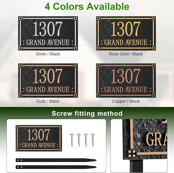 Custom House Address Sign, House Number Plaque Sign for Lawn,Yard,Ground,Driveway,Garden with 2 Stakes,Style 2