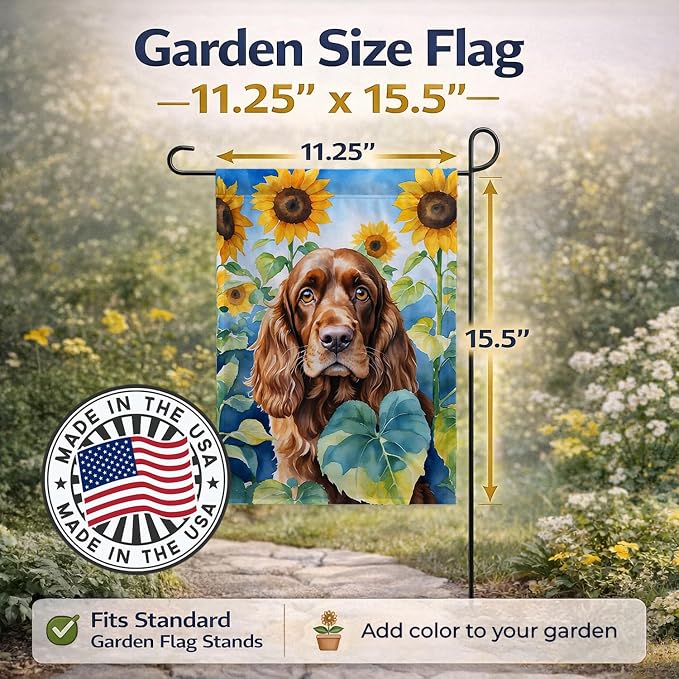 Caroline's Treasures DAC6073GF English Cocker Spaniel in Sunflowers Garden Flag Mailbox Flag Decorative Yard Flag Banner Outside Patio Artwork Yard Flower Beds, Garden Size, Multicolor