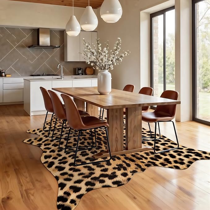 AROGAN Premium Leopard Print Rug, Faux Cheetah Rugs, Non-Slip 4.6 x 5.2 Ft | Machine Washable Animal Print Hide Leopard Skin Area Rug for Bedroom Living Room Home Decor