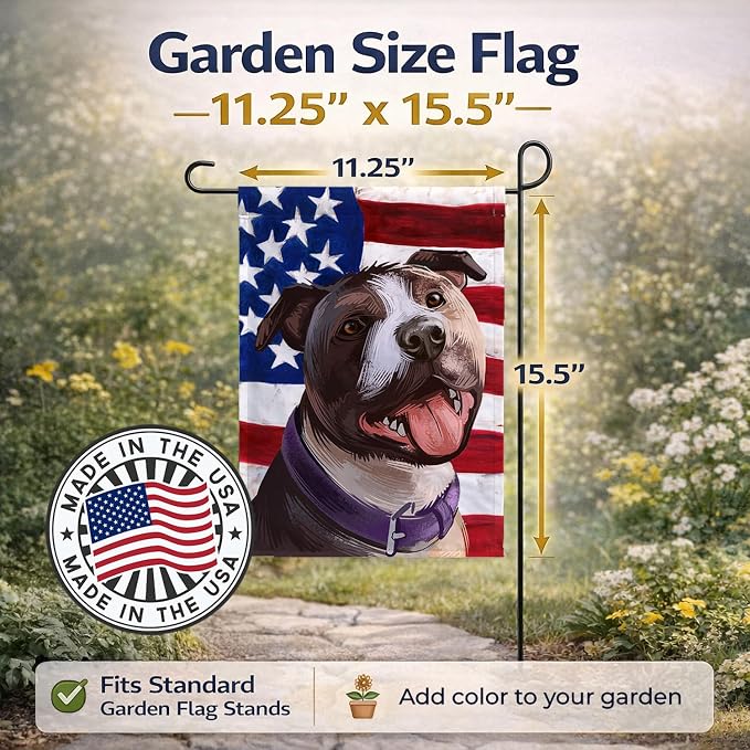 Caroline's Treasures CK6467GF Bull Terrier Dog American Flag Garden Flag Mailbox Flag Decorative Yard Flag Banner Outside Patio Artwork Yard Flower Beds, Garden Size, Multicolor