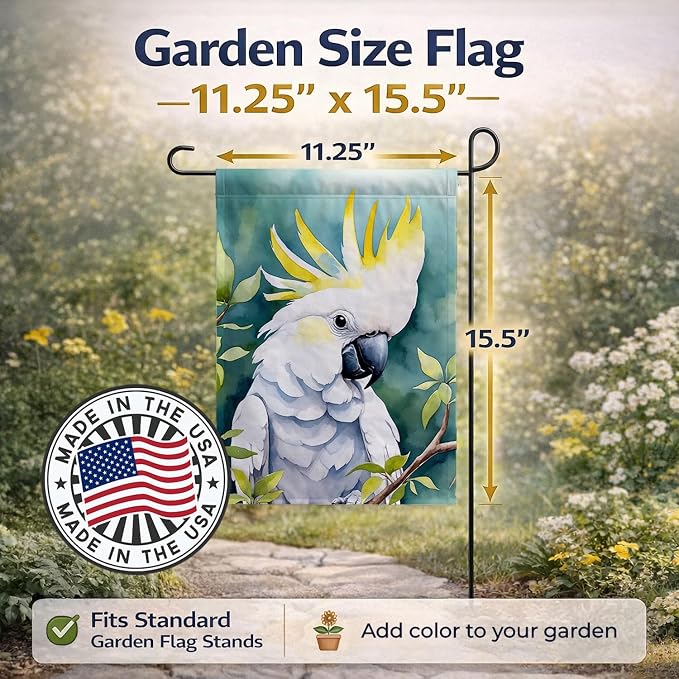Caroline's Treasures Sulphurcrested Cockatoo Garden Flag Mailbox Flag Decorative Yard Flag Banner Outside Patio Artwork Yard Flower Beds, Garden Size, Multicolor
