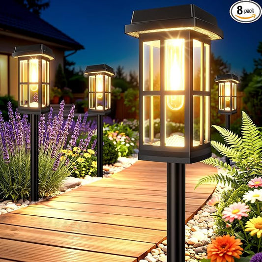 Ahaorigin 8 Pack Solar Pathway Lights Outdoor, 2 Lighting Modes Waterproof Solar Lights Outdoor, Sturdy Metal Rods, Brighter Up to 15Hrs Outdoor Path Lights for Yard Walkway Driveway Sidewalk Garden