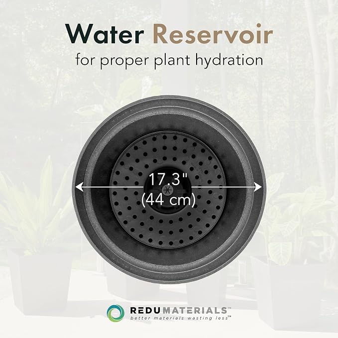 Tierra Verde 2-Pack Indoor & Outdoor Self-Watering Round Planter Pots, Baritone, 18" x 16", Black - Decorative Planting Containers for Plants and Flowers - Gardening and Flowering Accessories