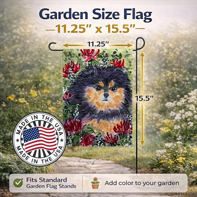 Caroline's Treasures SS8727GF Pomeranian Garden Flag Mailbox Flag Decorative Yard Flag Banner Outside Patio Artwork Yard Flower Beds, Garden Size, Multicolor