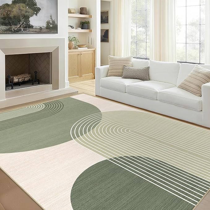 Large Area Rug 5x7 Boho Rug Living Room Bohemian Rugs Machine Washable Modern Geometric Rug Non Slip Printed Low Pile Indoor Floor Carpet for Dining Room Bedroom Office,Green