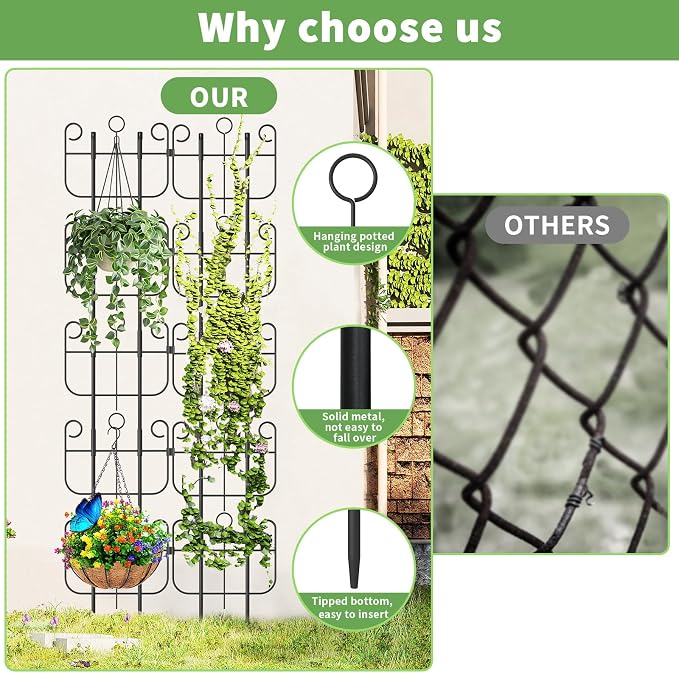 Trellis for Climbing Plants Outdoor, Expandable Heavy-Duty Metal Trellis for Raised Bed Plants, Flowers Vine Ivy, Sturdy Houseplant Pothos Plant Climber Support