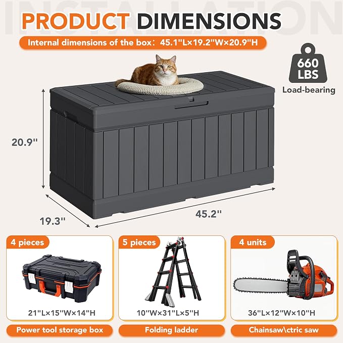 78 Gallon Deck Box Outdoor Indoor Waterproof Storage Box for Patio Furniture, Pool Accessories, Garden Tools, and Cushion Storage, Gray