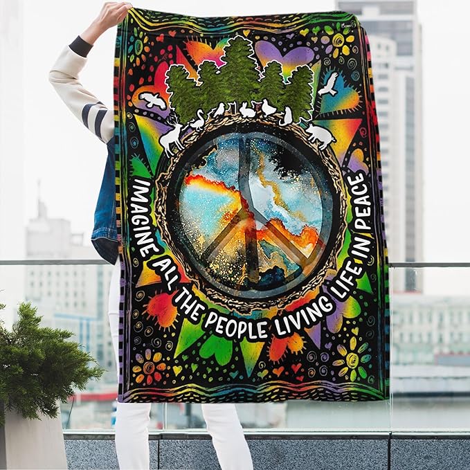 FLAGWIX All The People Living Life In Peace Hippie Flag - 30x40, Decorations For Home, Outside - Peace Sign, Boho, Hippie Decor, Double Sided, Heavy Duty Canvas Flag Indoor Outdoor