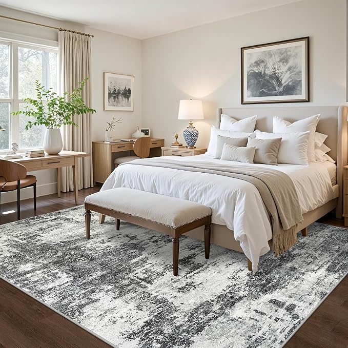 Tosuoka 8x10 Area Rugs for Living Room Abstract Washable Black Rug | With Anti-Slip Backing，Non-Shedding，Stain-Resistant，Soft Modern Large Carpet for Bedroom Dining Room Farmhouse Nursery