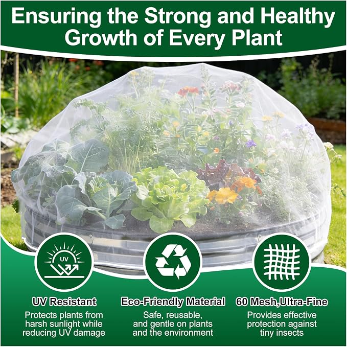 2 Pack Garden Netting for 4x2FT Raised Beds, Ultra-Fine Mesh Plant Covers with Drawstring, Bird, Pest & Small Animal Barrier for Vegetables, Fruits & Flowers