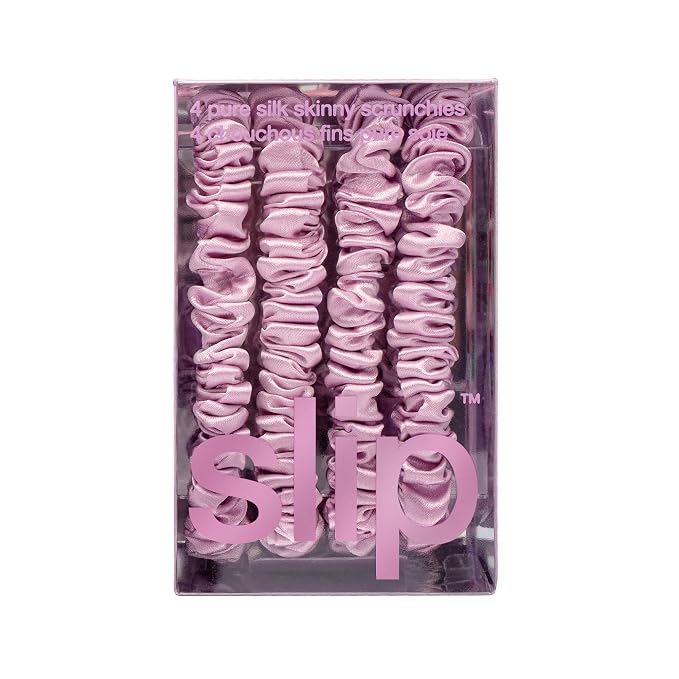 Slip Silk Hair Ties — Skinny Silk Wildflower Scrunchies, No Damage, No Crease, Anti-Breakage |100% Mulberry Silk | All Hair Types | Made with Proprietary Slipsilk™ | Set of 4