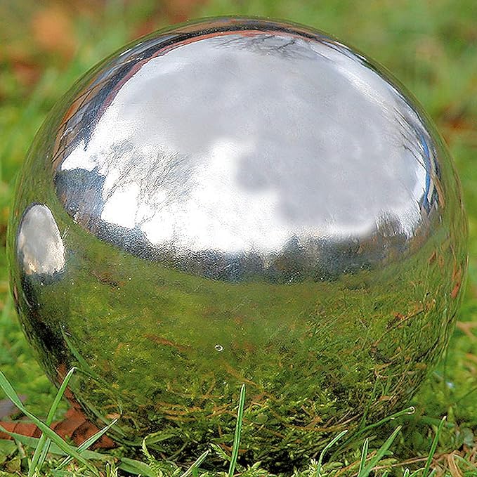 WHW Whole House Worlds Crosby Street Stainless Steel Gazing Ball for Homes and Gardens, 5.25 Inches Diameter, Silver Mirror Globe