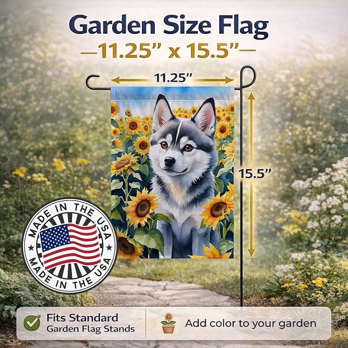 Caroline's Treasures DAC6004GF Alaskan Klee Kai in Sunflowers Garden Flag Mailbox Flag Decorative Yard Flag Banner Outside Patio Artwork Yard Flower Beds, Garden Size, Multicolor