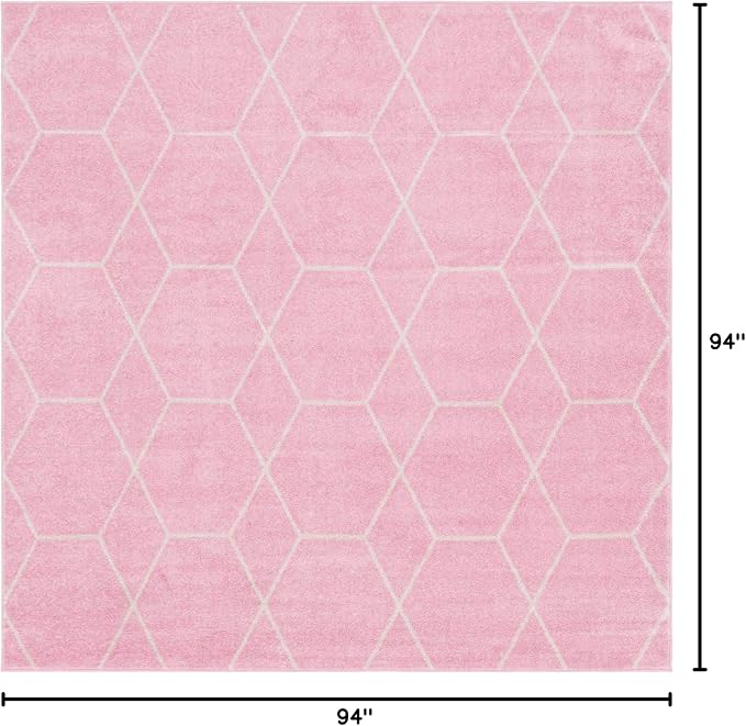 Unique Loom Trellis Frieze Collection Area Rug - Geometric (7' 10" Square, Light Pink/ Ivory)