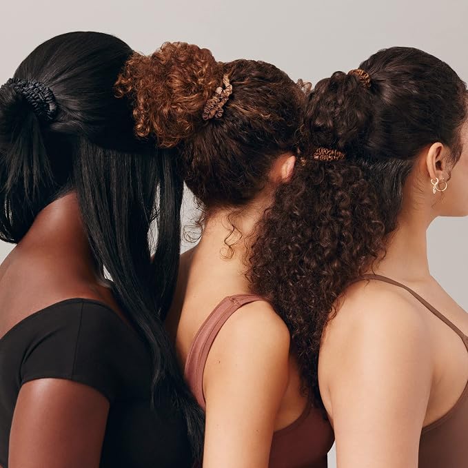Slip Silk Hair Ties — Skinny Silk Black Scrunchies, No Damage, No Crease, Anti-Breakage |100% Mulberry Silk | All Hair Types | Made with Proprietary Slipsilk™ | Set of 4