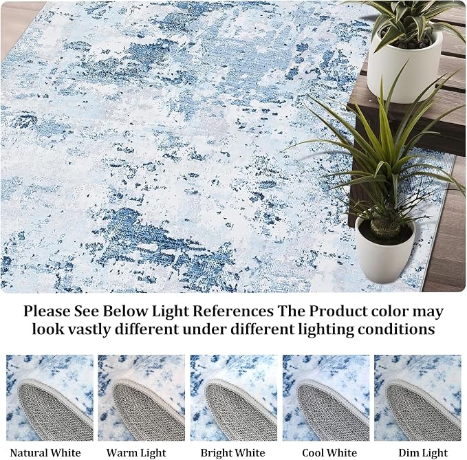ROYHOME Modern Abstract 2x8 Runner Rug Non Slip Non Shedding,Light Blue | Low Pile Stain Resistant Rug for Hallway Kitchen Bedroom Non Shedding