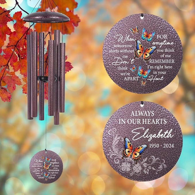 ASTARIN Personalized Memorial Wind Chime for Loss of Loved One 30/36/45 inch, Sympathy Deep Tone Wind Chimes for Mom Dad/Mother Father, Remembrance Gifts for Grief Condolence Funeral, Made in Texas