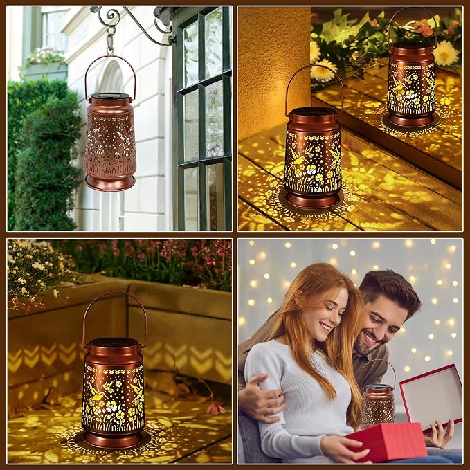 Solar Lanterns Outdoor Waterproof Gifts for Women Grandma Gifts for Mom Hummingbird Garden Decor Solar Hanging Lantern Metal for Patio Yard Festival Pathway Landscape