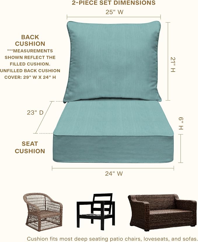 Honeycomb Outdoor Heritage Deep Seat, 24 x 23, Textured Solid Coastal Blue Chair Cushion with Removable Cover, for Patio Furniture