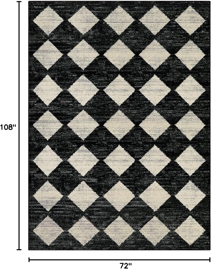 Lahome Machine Washable Area Rug 6x9, Soft Large Bedroom Rug Non Slip Living Room Rugs Dining Room Rugs for Under Table, Moroccan Trellis Printed Black and White Indoor Carpet for Den Dorm Playroom