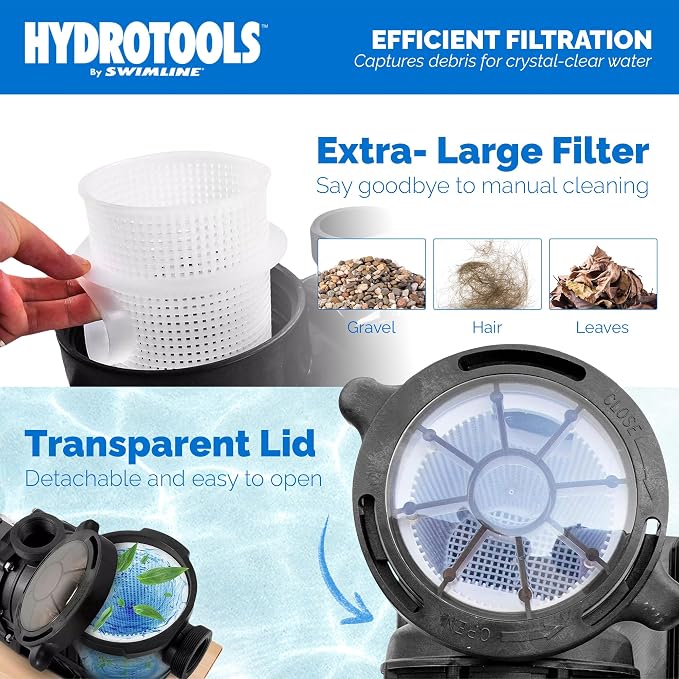 SWIMLINE HYDROTOOLS Model 716061S Hydro-Flo Above-Ground Pool Replacement Pump, Horizontal Discharge - 0.75 HP, 3,720 GPH, 115V/60Hz, Single Speed, for Sand, Cartridge & DE Filter Systems | Above-ground Pool Pump, 0.75 HP, 3, 720 GPH, Horizontal Discha...