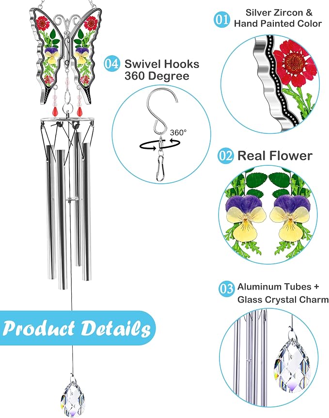 KY&BOSAM Butterfly Wind Chimes for Outside Memorial Sympathy Gifts 20" Memorial Wind Chime for Loss of Loved One Butterfly Sympathy Wind Chimes Remembrance Condolence Bereavement Gift for Loss of Mom