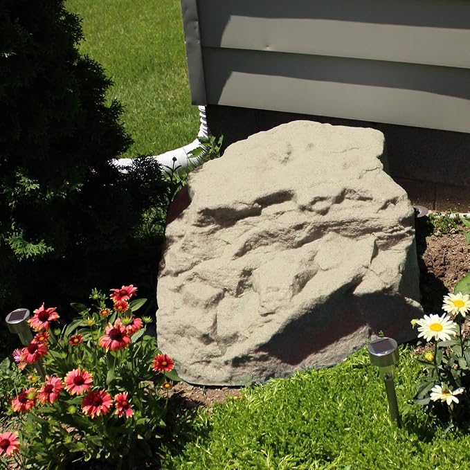 EMSCO Landscape Rock Cover – Sandstone – Low Profile Boulder – Decorative Artificial Rock for Concealing Utility Fixtures, Pipes, Valves & Landscape Equipment | Sandstone, Low Profile Boulder Size, Decorative Landscape Rock Cover, Covers Well Pumps, Sp...