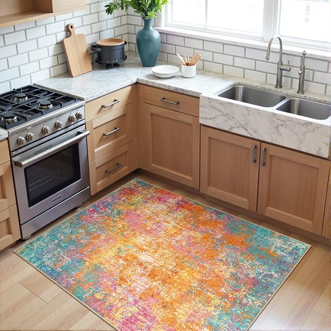 RELEANY Washable 3'x5' Abstract Area Rug for Living Room Starlight | Carpet for Bedroom, Kitchen, Office, Hallway and Entryway, Printed Pattern, Non‑Slip, Soft, Stain‑Resistant, Easy to Clean